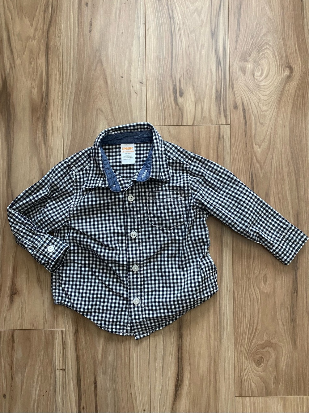 Gymboree Black & White Gingham Button-Down Long Sleeves Shirt Size 12-18 Months